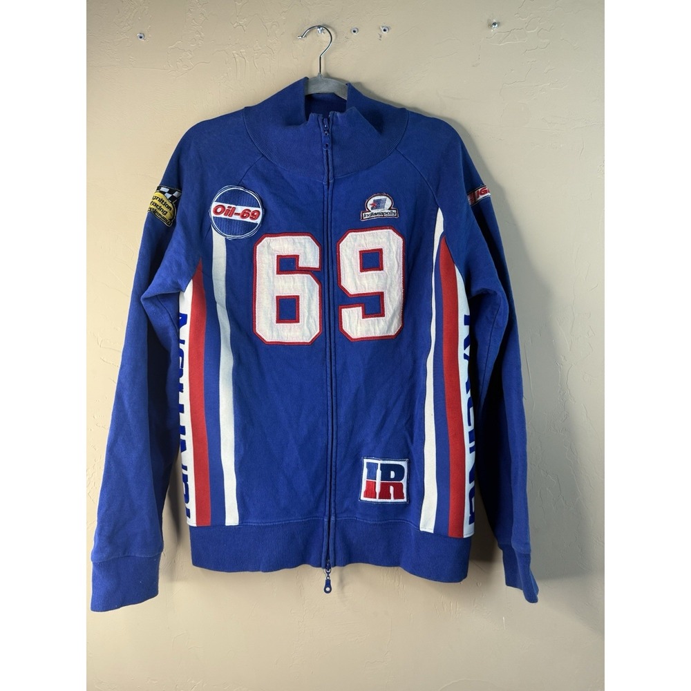 Vtg 100%‎ Cotton Wishbone Racing Jacket Velvet Letter Stitched XL Red White Blue